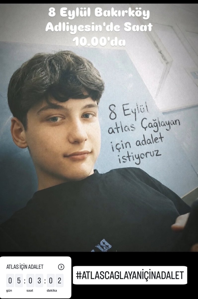 asleyla10's tweet photo. Atlas Çağlayan için adalet, sadece bir ailenin değil, hepimizin vicdan meselesidir. Atlas’ın yarım kalan hayatı, annesinin dinmeyen acısı unutulmasın
Adalet yerini bulana kadar susmayacağız, vazgeçmeyeceğiz.
#AtlasÇağlayanİçinAdalet #AtlasÇağlayan #Adaletİstiyoruz #AtlasCağlayan https://t.co/JfQtPl2MUL