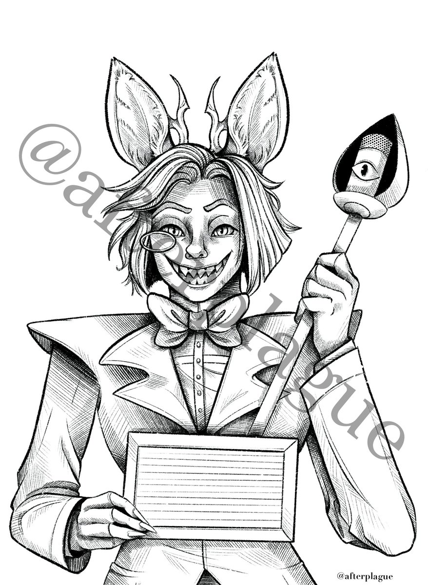 After_Plague's tweet photo. I kinda NAILED Alastor's vibe with this one. My favorite detail is his microphone! I used a halftone brush to create that texture.
If you do color one of these pages, tag me! I'd love to see your version. #coloringpage #hazbinhotel #alastor
https://t.co/rL7wobIyzg https://t.co/UtnobOJux9