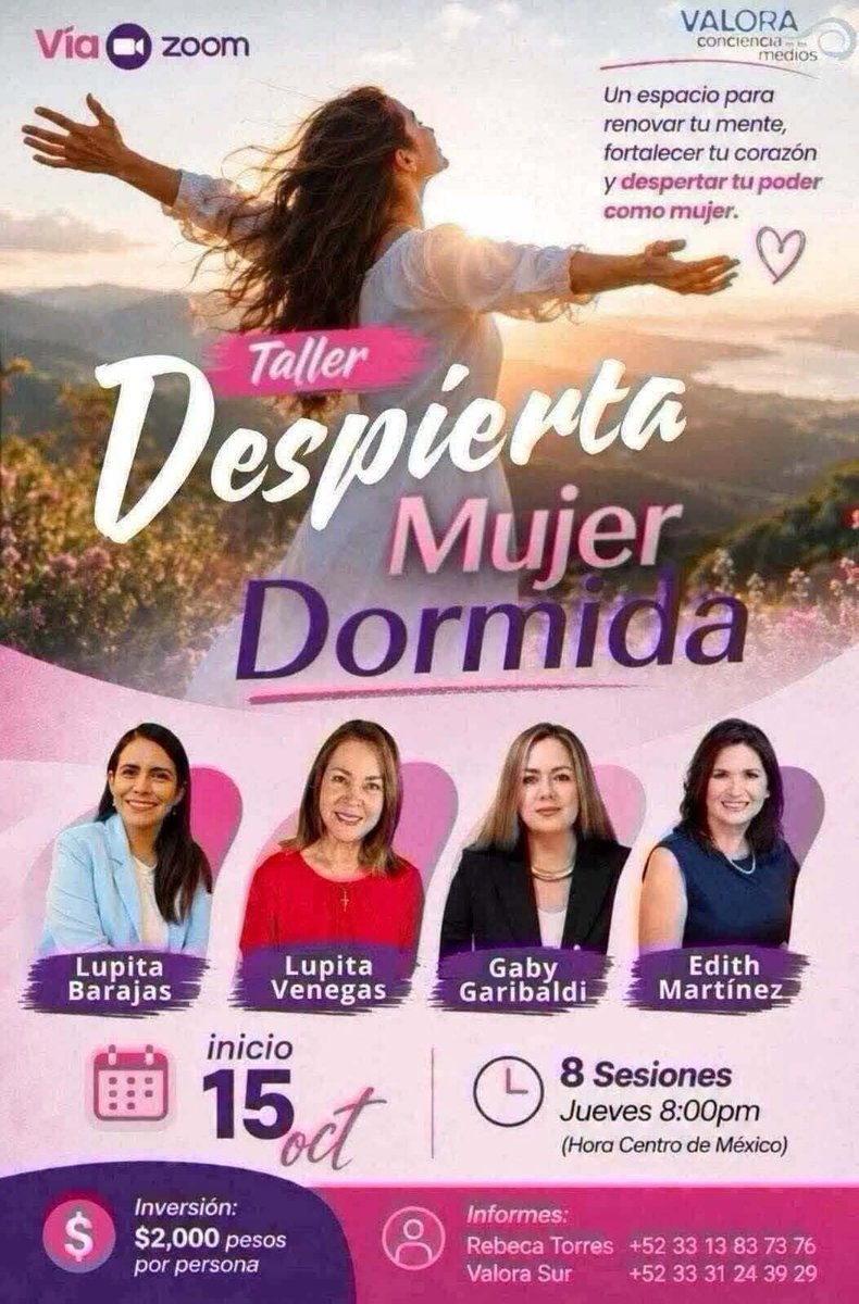 LupitaVenegasDC's tweet photo. ☺️ #Taller #Virtual🌷
DESPIERTA MUJER DORMIDA 
🗓 Inicia Jueves 15 Octubre 8pm
🖥 8 Sesiones vía Zoom
Informes ☎️ WhatsApp 3313837376 / click en este link
👇
https://t.co/bA5Raef6sD https://t.co/52z2g2FR7o
