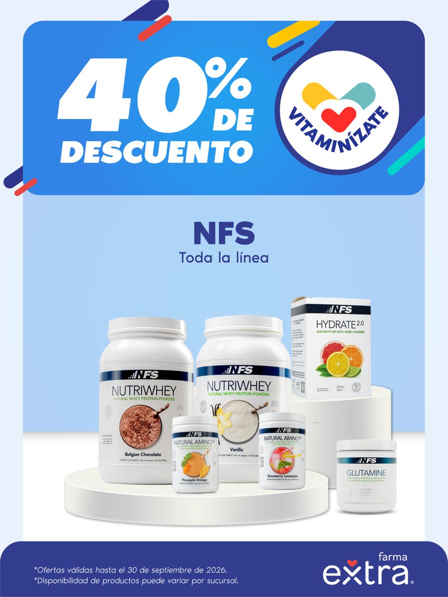 Farmaextrado's tweet photo. Aprovecha hasta un 50% de descuento en suplementos y vitaminas con Vitaminízate🤩💊
📅 Promoción válida hasta el 30 de septiembre de 2026.
📍Disponibilidad puede variar por sucursal.
Vitaminízate con Farma Extra. 💙💊
#FarmaExtra #Vitaminízate #content #salud https://t.co/ErE47vQdKt