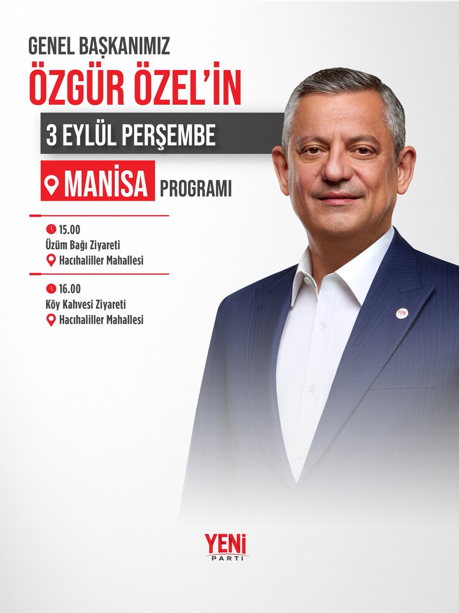 ulasskarasu's tweet photo. Genel Başkanımız Sayın Özgür Özel, yarın Manisa'da! https://t.co/a6Fi58yTDO