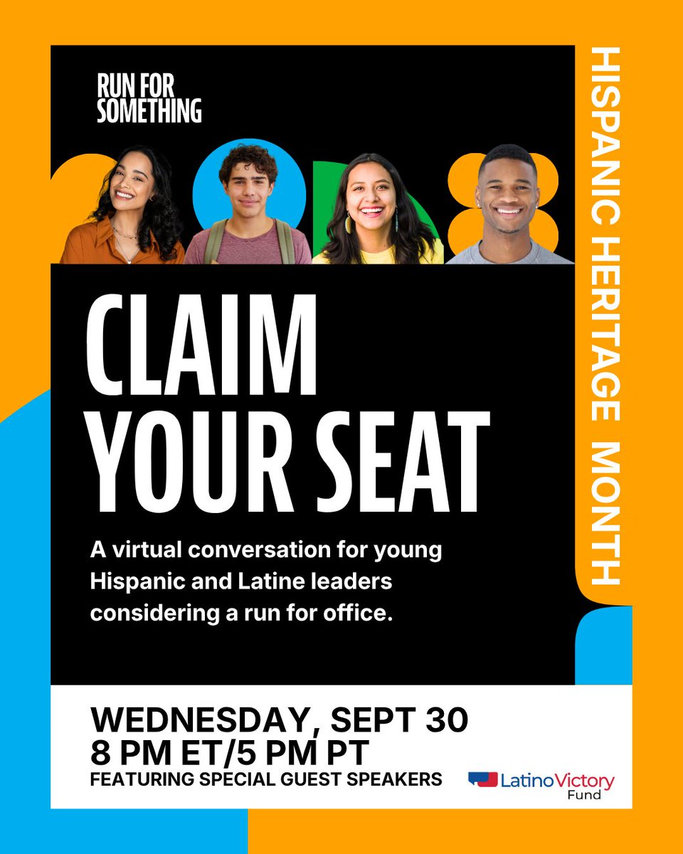 runforsomething's tweet photo. Latiné communities make up about 20% of the U.S. population, but only 2% of elected leaders.

That representation gap doesn’t close on its own.

This Hispanic Heritage Month, join us on 9/30 and learn how your perspective can shape your community.

https://t.co/xvtrtxTdXO https://t.co/DRsW6wpzkb