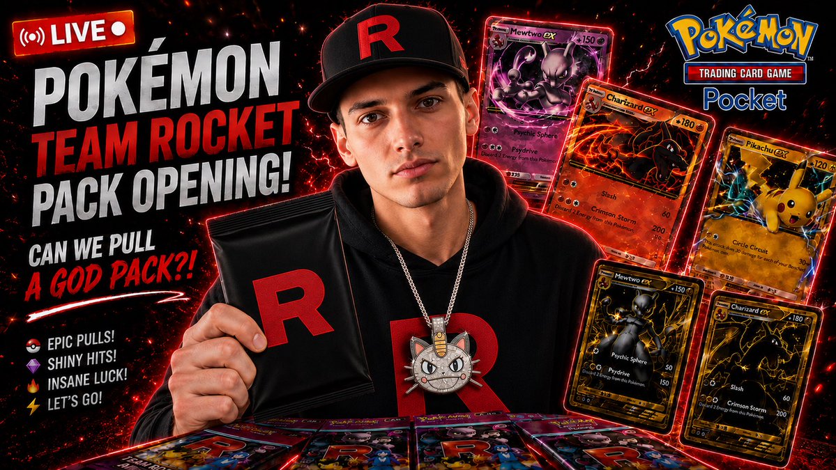 TheOddsFatherFC's tweet photo. 🔴LIVE! Today im chasing RARE ✨ POCKET POKEMON‼️
Team Rocket Hunt #mewtwo #slowbro
🙌 WISH ME LUCK 🙌 via @YouTube @YouTubeCreators 
#pokemontcg #pokemon  #live #chase #YouTube https://t.co/p16Uath57S