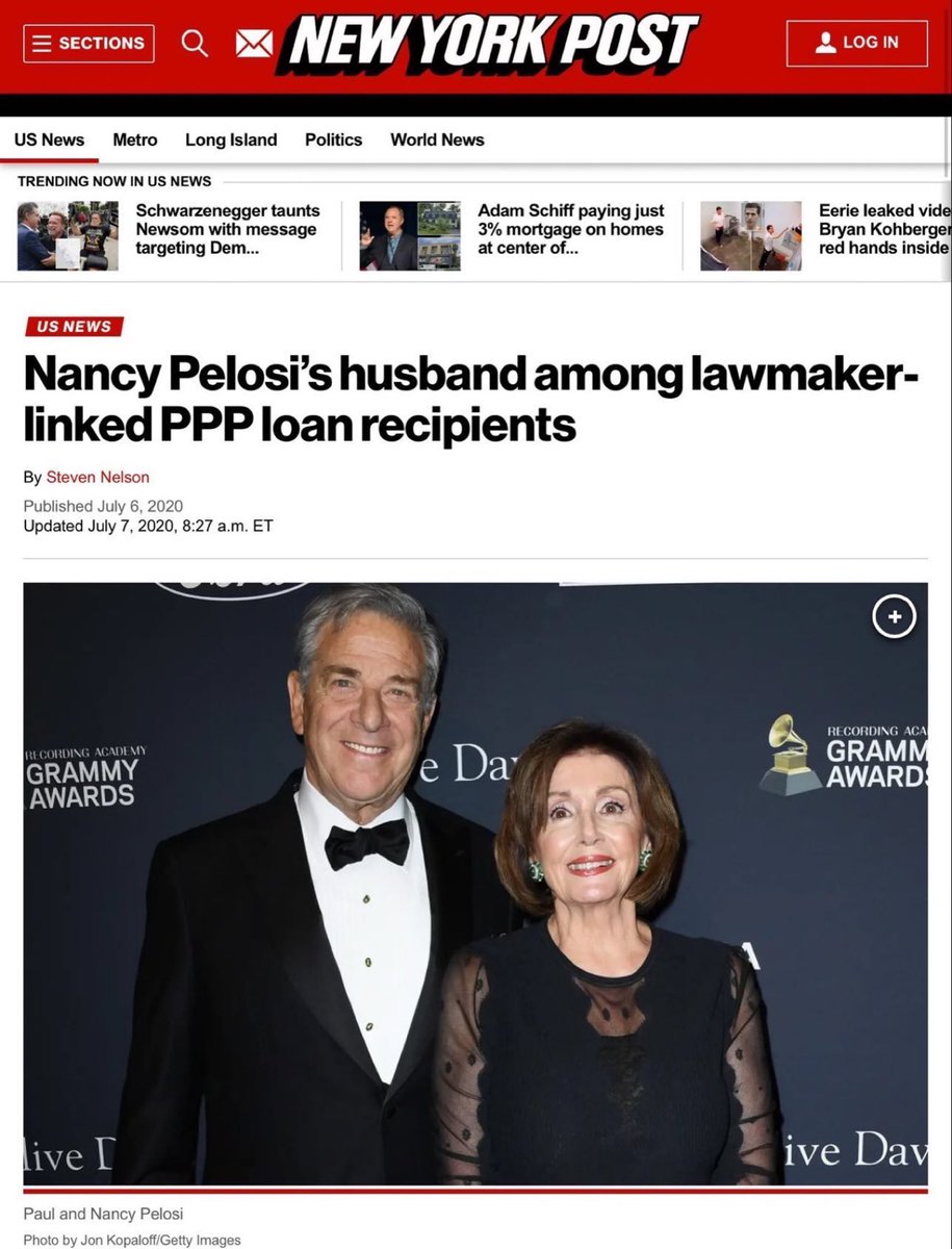 Milajoy's tweet photo. Nancy Pelosi’s husband. Paul, took out two PPP COVID“loans”. 

 $711,708 and $996,392. 

The government forgave both loans.

He didn't have to pay back a cent. https://t.co/pADBDWxACL