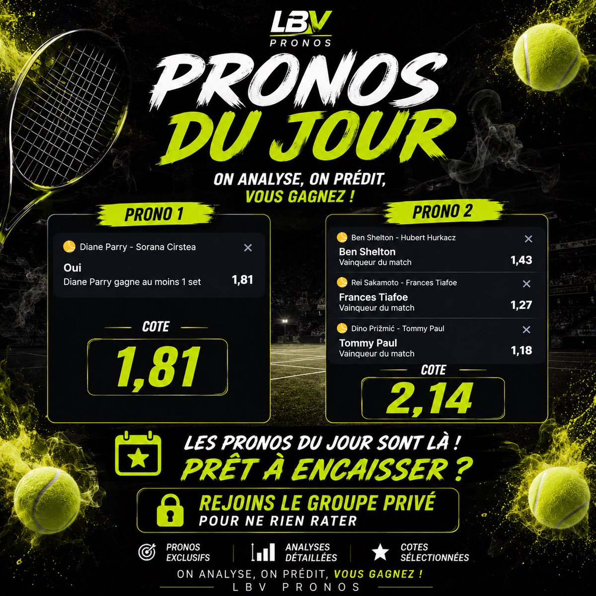 LBV_Pronos's tweet photo. MES AVIS #usopen 🎁

❤️ SI TU SUIS
#TeamParieur #bet #pronos https://t.co/F384rHEnby