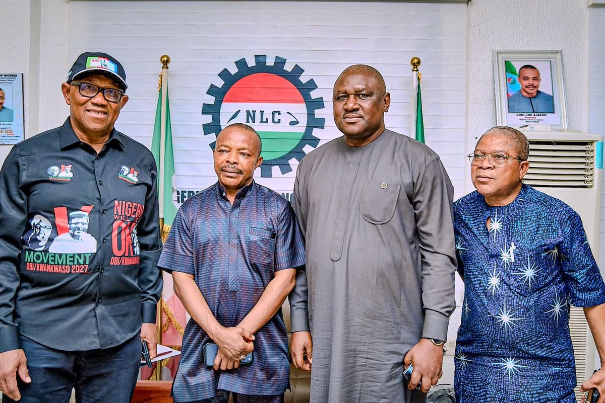 PeterObi's tweet photo. MY VISIT TO THE NIGERIA LABOUR CONGRESS 

Today, I visited the headquarters of the Nigeria Labour Congress (NLC) in Abuja to condole with the leadership, led by its President, Comrade Joe Ajaero, over the painful loss of the NLC General Secretary, Comrade Emmanuel Ugboaja, Esq.

The news of Comrade Emmanuel’s passing came to me as a rude shock. He was a good friend, a gentleman, and a principled advocate for the rights, dignity, and welfare of Nigerian workers.

His commitment to the labour movement and his unwavering belief in the cause of workers made him a remarkable man. He lived a life of service, and his contributions to the labour movement will remain part of his enduring legacy.

I am consoled by the knowledge that Comrade Emmanuel lived an exemplary life and dedicated himself to a cause greater than himself. His legacy of service, courage, and commitment will continue to inspire the younger generation.

At this difficult moment, my thoughts and prayers are with his family, colleagues, friends, the entire NLC family, and all who had the privilege of knowing him.

May God Almighty grant his family the strength and fortitude to bear this painful loss, and may He grant Comrade Emmanuel eternal rest. -PO