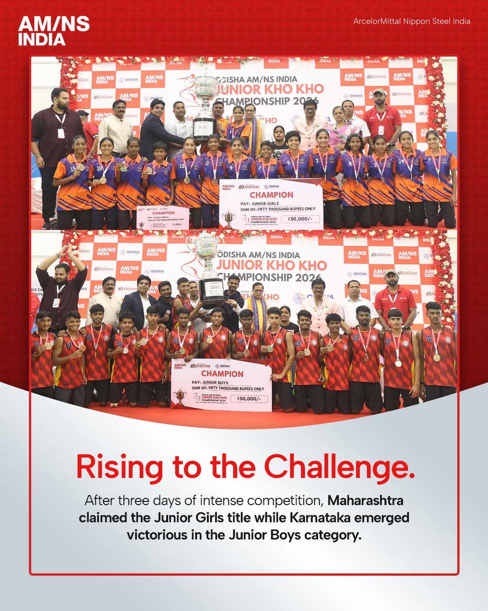 AMNSIndia's tweet photo. 12 teams. 3 days. One stage for India's emerging Kho Kho talent.

The Odisha #AMNSIndia Junior Kho Kho Championship 2026 showcased the sport's growing competitiveness while creating valuable opportunities for young athletes to shine.

@khokhohpc 

#BMBB #khokho https://t.co/GcqjYDz0eu