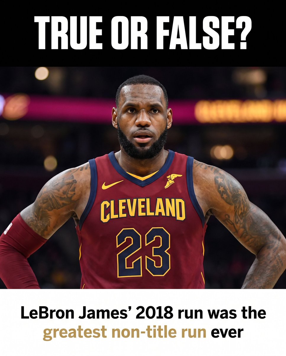 FastbreakHoops5's tweet photo. LeBron averaged something like 34 points, 9 boards, and 9 assists through the 2018 playoffs while carrying a Cavs roster that got swept in the Finals. People remember that series more for J.R.

Smith's Game 1 mistake than anything Golden State actually did. When the losing team's biggest storyline is its own bench player's error and not the champion's brilliance, that tells you how much LeBron was carrying. Probably the greatest non title run in Finals history.