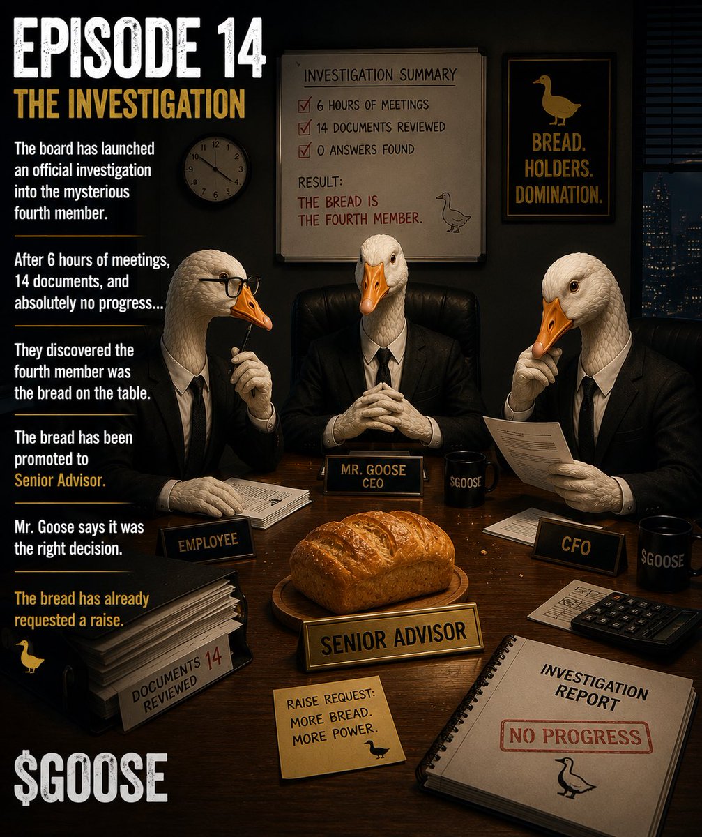 MrGooseCoin's tweet photo. #crypto #memecoin #goose #pumpfun #story

🪿 Episode 14 — The Investigation https://t.co/4hxJ6ST0ng