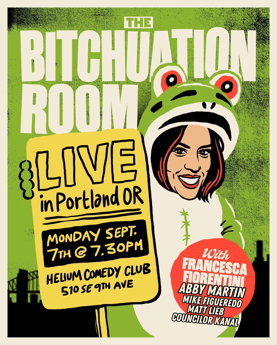 franifio's tweet photo. PORTLAND, OR! Monday Sept 7th, it's a Labor Day LIVE @BitchuationPod with @AbbyMartin, Mike Figueredo of @HumanistReport and @mattlieb of @mostmoralpod. Plus Portland city Councilor Kanal. Get tickets: https://t.co/TBULuBKubv https://t.co/aVVEFqfCEa