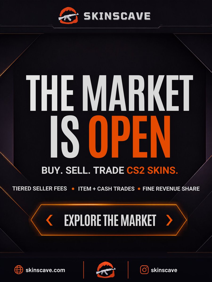 skinscave's tweet photo. Failed trade compensation (25%)
Cash + Item Trades
Tiered seller fees 5% -> 2.5%
0% Buyer fees
https://t.co/EkuaHahhXL
#Skinscave #CS2 #CS2Skins #CS2Trading #CS2Marketplace #CS2Market #CounterStrike2 #CounterStrike #SkinTrading #CS2Trader #CS2Community #CS2Trade #CS2Items https://t.co/v0CtlxNto1