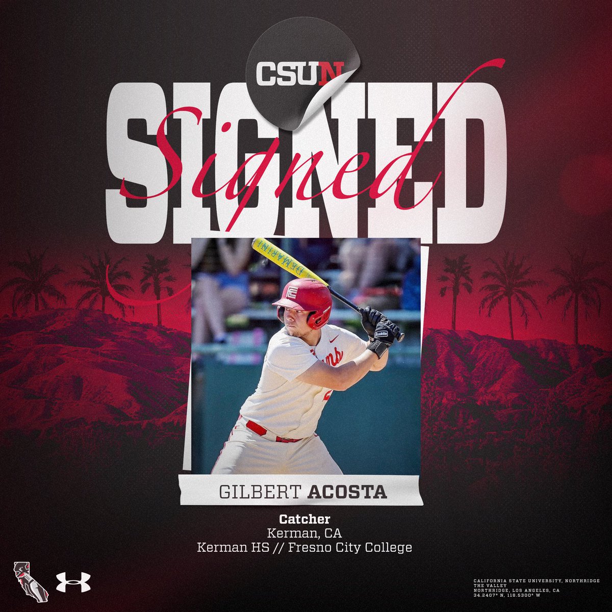 CSUNBaseball's tweet photo. Please join us in welcoming the new additions to our Matador Baseball family!

Next up, a left handed hitting catcher from Fresno City College with a good bat and great feel for the zone.

🌴 Gilbert Acosta, Welcome to the Ridge! 🌴 https://t.co/lSzF6qecya
