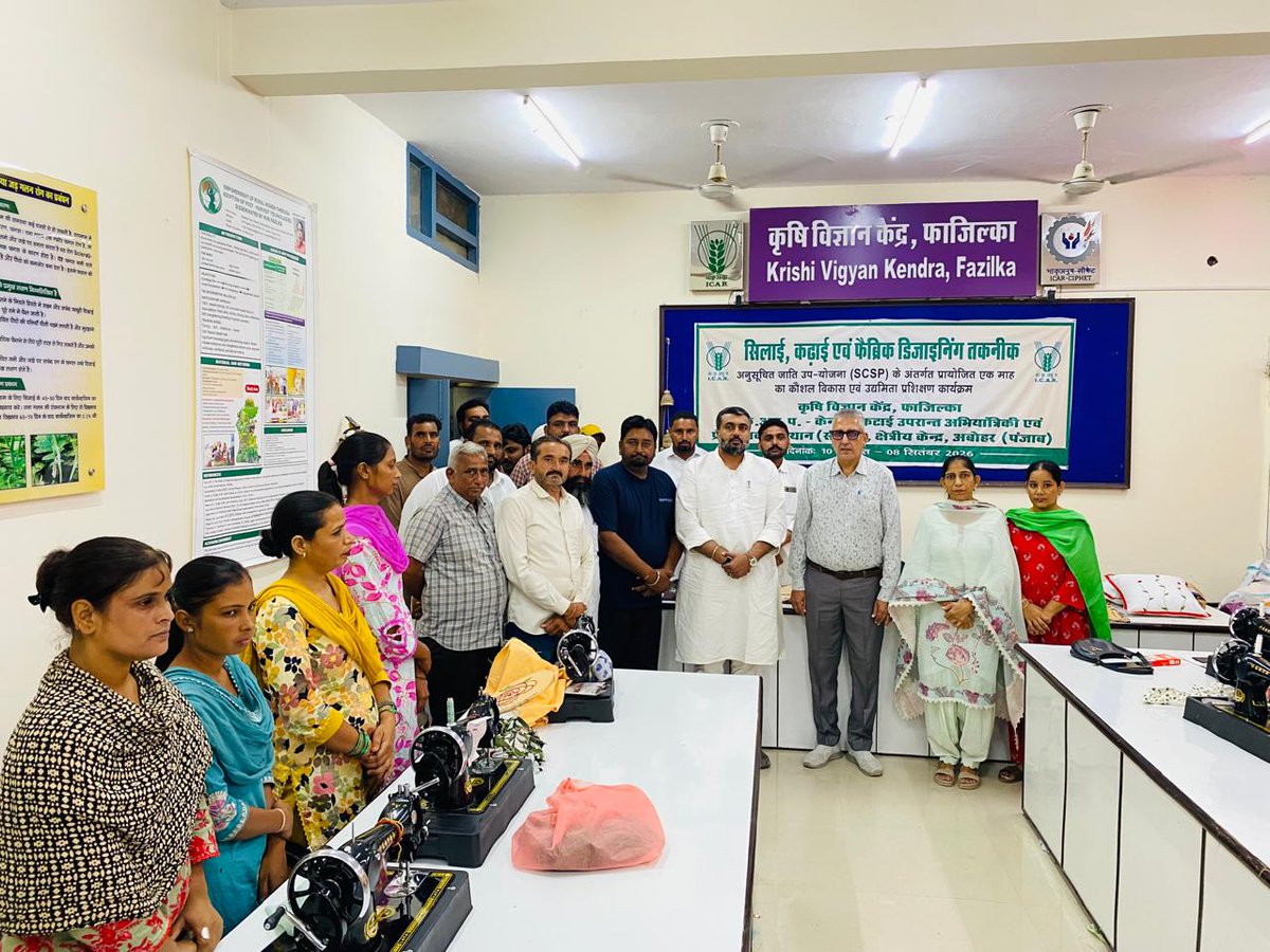 KVKFazilka's tweet photo. 🌾🚜 KVK Fazilka: Taking Agricultural Science to Farmers’ Fields
Hon’ble Sh. Jagdeep Kamboj Goldy, MLA, Jalalabad, along with his team, visited Krishi Vigyan Kendra (KVK), Fazilkaand ICAR-CIPHET Regional Station, Abohar to review the scientific, technological and farmer-centric activities being undertaken for the development of agriculture and rural livelihoods in Fazilka district.
Dr. Arvind Kumar Ahlawat, Head, KVK Fazilka, briefed the Hon’ble MLA about the KVK’s grassroots interventions and its continuous efforts to take ICAR technologies, scientific knowledge and practical solutions directly to farmers’ fields.
📊 KVK Fazilka’s outreach and impact from January to August 2026:
 🔹 25 training programmesconducted, benefiting 593 participants
 🔹 100 awareness programmesorganized, reaching 11,271 participants
 🔹 1,300+ farmers of Jalalabad Block supported since 2023 through training, demonstrations, technical advisory and technology dissemination.
🌱 How KVK is benefiting Fazilka:
 ✅ Promoting scientific and climate-resilient farming practices
 ✅ Strengthening soil health and balanced nutrient management
 ✅ Promoting IPM and safer, need-based plant protection
 ✅ Supporting natural farming and sustainable agriculture
 ✅ Encouraging crop diversification and efficient use of water
 ✅ Promoting farm mechanization and improved production technologies
 ✅ Developing value addition, food processing and income-generating enterprises
 ✅ Building the capacity of farmers, farm women, rural youth, SHGs and FPOs
 ✅ Providing location-specific technical guidance and farmer–scientist interaction
 ✅ Supporting farmers in adopting technologies aimed at reducing production costs, improving productivity and enhancing farm income
The Hon’ble MLA also visited ICAR-CIPHET Regional Station, Abohar. Dr. Amit Nath, Head, ICAR-CIPHET Regional Station, highlighted the Station’s important work in post-harvest management, food processing, value addition and technologies for reducing post-harvest losses.
The visit and interaction were enriched by the presence of progressive farmers Sh. Karnail Singh and Sh. Ravi Kant, who represented the farming community and shared the importance of scientific interventions and farmer-oriented technologies.
Hon’ble Sh. Jagdeep Kamboj Goldyappreciated the dedicated work of KVK Fazilka and ICAR-CIPHET Regional Station, Abohar, emphasizing the importance of stronger Farmer–Scientist–Administration linkages for accelerating agricultural development and improving farmers’ livelihoods.
The programme was attended by the scientific and supporting staff of KVK Fazilka and ICAR-CIPHET Regional Station, Abohar.
🤝 From research laboratories to farmers’ fields — KVK Fazilka is strengthening the foundation of a prosperous, sustainable and technology-driven agriculture in Fazilka district.
🌾 Science for Farmers | Technology for Prosperity | Innovation for Rural Development
@icarindia @atari1icar @icarciphet @OfficeofSSC @AgriGoI @PIB_India @PIBAgriculture @mygovindia @DDKisanChannel   @Agriculture @PMOIndia #ICAR @ChouhanShivraj #KVKFazilka #ICAR #OneICAR @PMOIndia #JagdeepKambojGoldy #Jalalabad #KVKFazilka #Fazilka #ICARCIPHET #Abohar #FarmerWelfare #Agriculture #TechnologyTransfer #SustainableAgriculture #RuralDevelopment #FarmerScientistLinkage #PunjabAgriculture