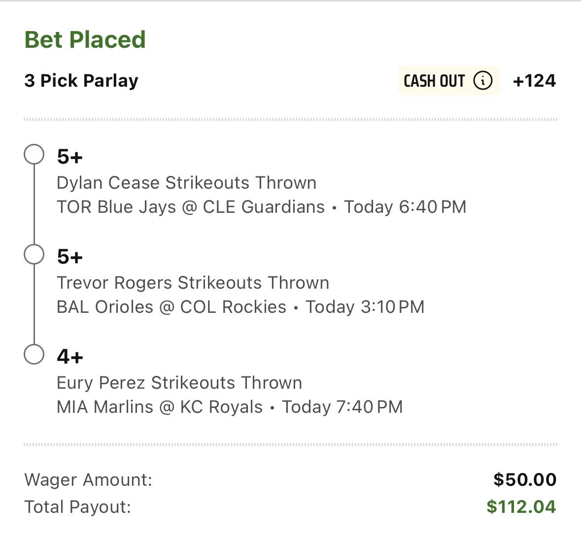 SwayyCFB's tweet photo. 🚨🚨MLB STRIKEOUT PLAY 🚨🚨

Dylan Cease 5+ K’s

Trevor Rogers 5+ K’s

Eury Perez 4+ K’s

+124 Parlay… let’s keep the streak alive, going for 7 straight days of MLB parlays cashing!!

1+ HIT Parlay Dropping soon 🫡

#XGambling #MLB #Parlay #BaseballTwitter https://t.co/6YOBF4DOLx