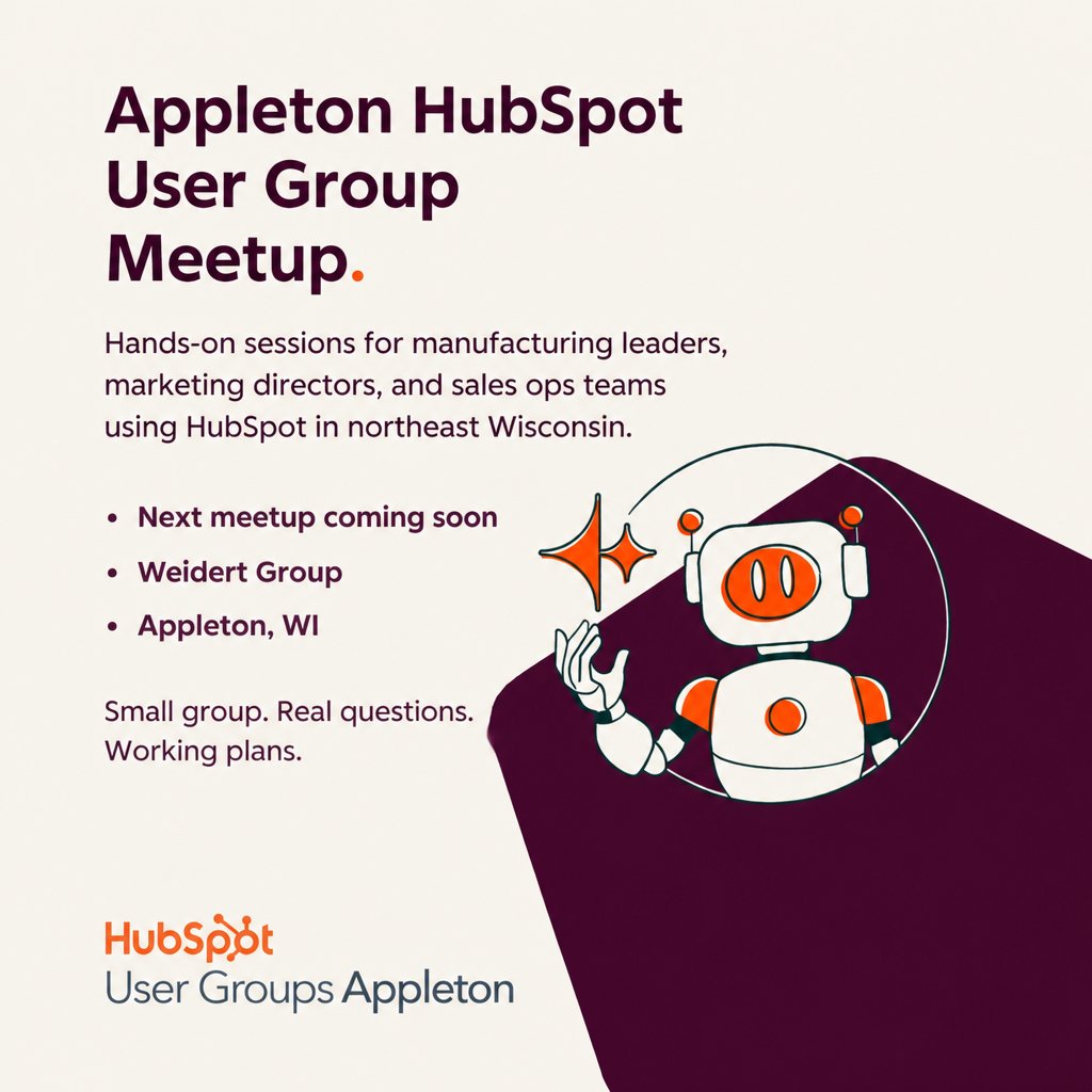WeidertGroup's tweet photo. Prospecting Agent doesn't set itself up. We're walking Northeast WI @HubSpot users through it live — Tues, Sept 22 at the #AppletonHUG. Bring your laptop, leave with a published play. Seats are limited! RSVP 🔗👇

#HubSpotUser Group #HubSpotTipsAndTricks #B2Bsales #HubSpotAI https://t.co/C7TE2r0v3Q