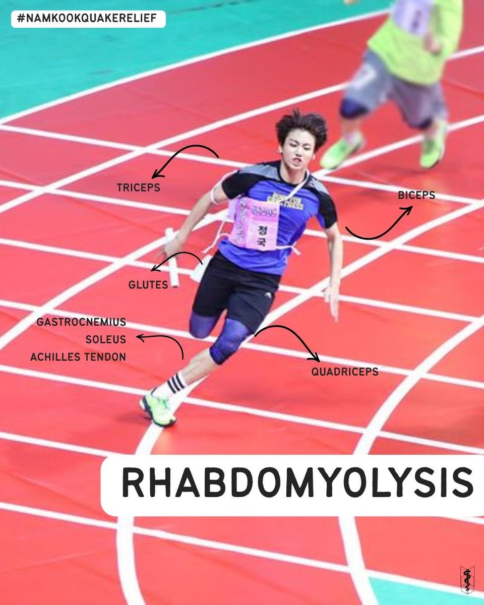 armymedunion's tweet photo. In honor of #JUNGKOOK &amp; #NamKookQuakeRelief #BAMUAcademics is doing a #bangtanphysiology lesson on rhabdomyolysis. 

note: we're not implying JK has (or has had) this - it’s all for learning purposes !! https://t.co/InAXOaluAI