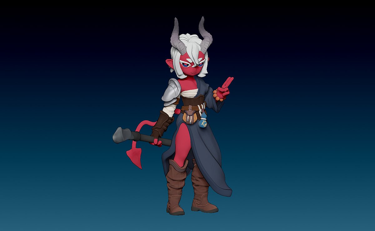 3dGua's tweet photo. My Tiefling monk OC is pretty much done—all that's left is 3D printing.

First time doing the hand-painting and BPR render entirely in ZBrush

#OC #trpg #3dprinting #zbrush https://t.co/gwIJPorCGw