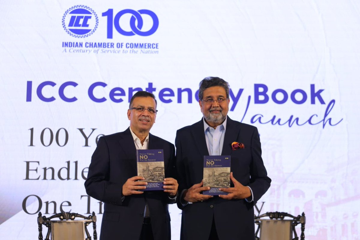 DrSanjivGoenka's tweet photo. A century is a long time in the life of an institution. But it is also a short window in the story of a nation.

Honoured to launch the @ICC_Chamber’s centenary book, Never Taking NO for an Answer: India’s Indomitable Private Enterprise.

The journey it chronicles is, in many ways, the story of India itself. From the struggle for Independence and the constraints of the Licence Raj to liberalisation and the opportunities of today, Indian enterprise has continued to adapt, endure and build.

As the ICC completes 100 years, one cannot help but reflect on how far it has come and how much more lies ahead.
