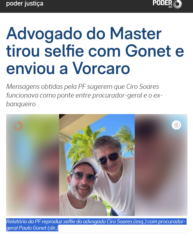 Luccas1964's tweet photo. Advogado do Master tirou selfie com Gonet e enviou a Vorcaro 

Mensagens obtidas pela PF sugerem que Ciro Soares funcionava como ponte entre procurador-geral Paulo Gonet e o ex-banqueiro Daniel Vorcaro

https://t.co/l07rnhuXbn https://t.co/owgIC14SBH