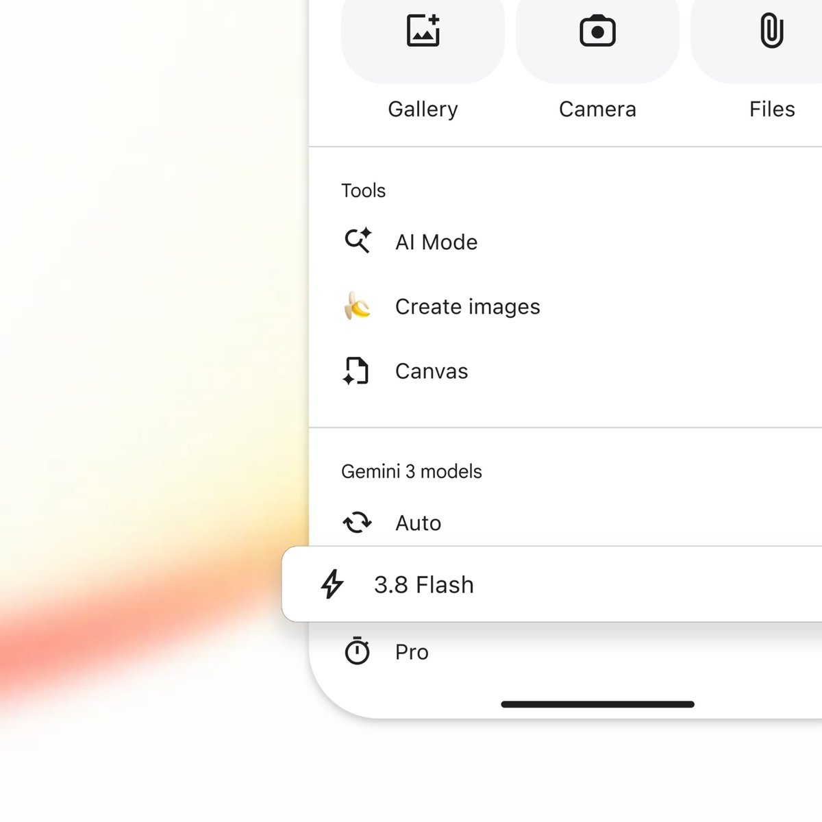 rmstein's tweet photo. Gemini 3.8 Flash has landed in Search 🔥

It’s our most intelligent workhorse model yet, delivering significant improvements from 3.7 Flash across software engineering, agentic tasks, and multi-step reasoning. Available today in AI Mode for Google AI Pro & Ultra subs around the world.

Tap the (➕) icon to select it in the model dropdown menu