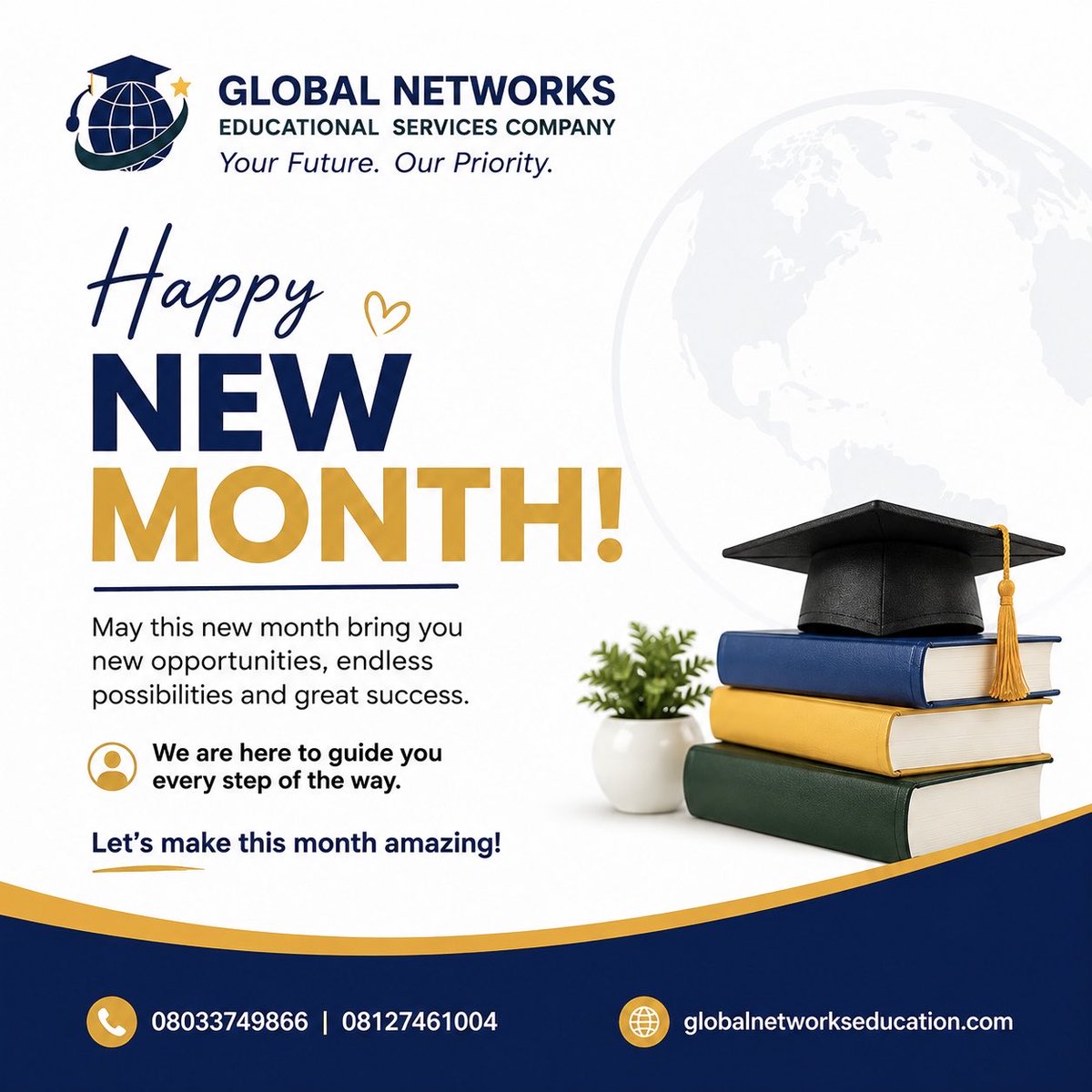 NetworksCompany's tweet photo. Happy New Month from Global Networks Educational Services! ✨
May this new month bring you new opportunities, bigger dreams, and greater success. 🎓🌍
Whether you’re planning to study in the UK, Canada, USA, or Hungary, we’re here to guide you every step of the way.
📩 To Start https://t.co/LIZ1SwjhHD