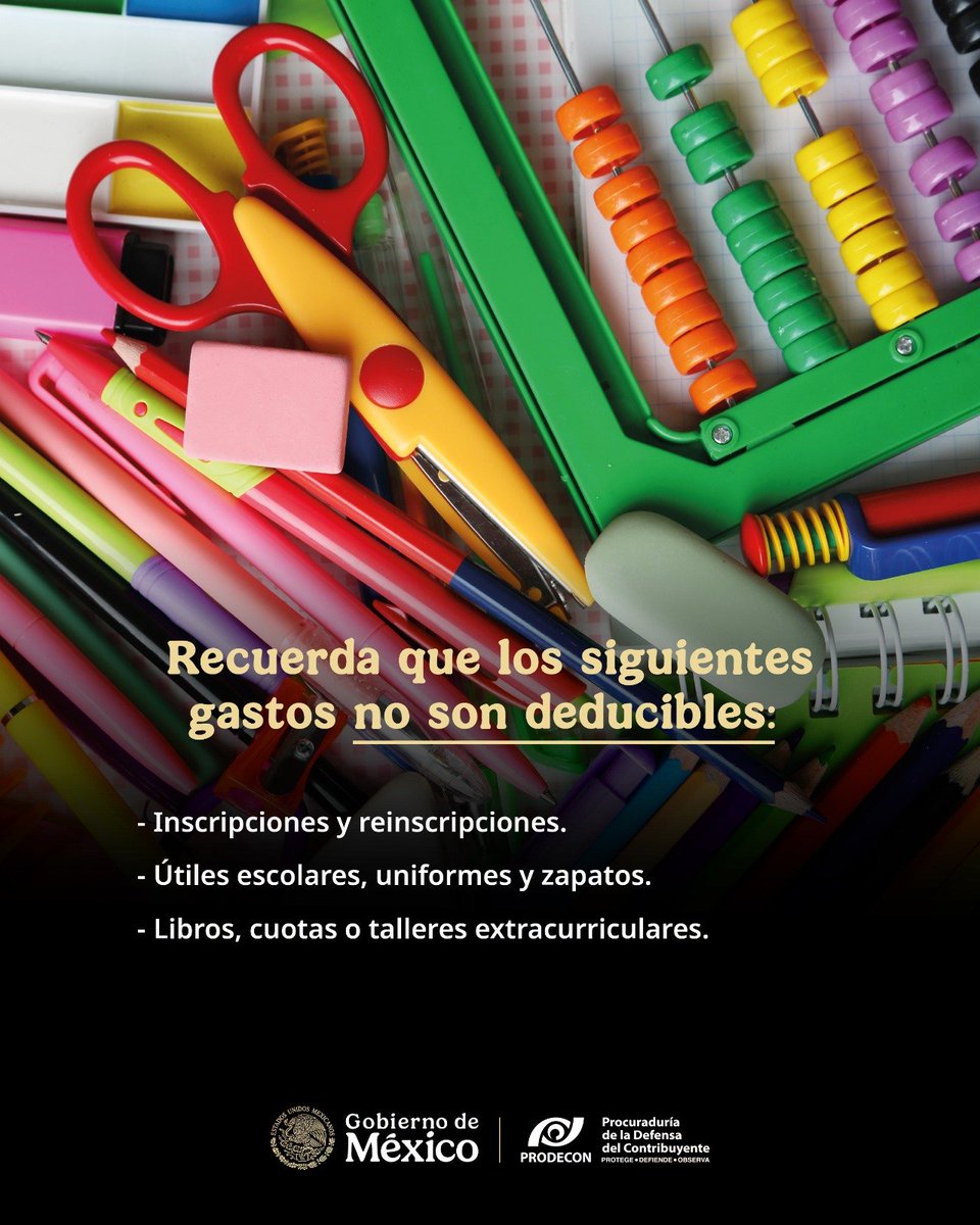 ProdeconMexico's tweet photo. 💡 #ProdeTip 

📢 ¡No olvides solicitar tu factura!

🎓 Para aprovechar las deducciones por gastos educativos, es importante cumplir con los requisitos fiscales, entre ellos: contar con el CFDI y realizar el pago correspondiente mediante cheque nominativo, transferencia electrónica, tarjeta de débito o crédito. 

🤝 ¿Tienes dudas? En #PRODECON te podemos asesorar de manera gratuita. ¡Estamos para ayudarte! 

Acude a tu oficina más cercana:
📍 https://t.co/u6f3uxkkcy

Correo electrónico👉 atencionalcontribuyente@prodecon.gob.mx

☎️Teléfonos de atención: 55 1205 9000/ 800 611 0190

🤖 PRODEBOT: https://t.co/OyKxAJw3m2

💻 Chat en línea: https://t.co/M3dvxQRBMZ

#PRODECONProtegeTusDerechos