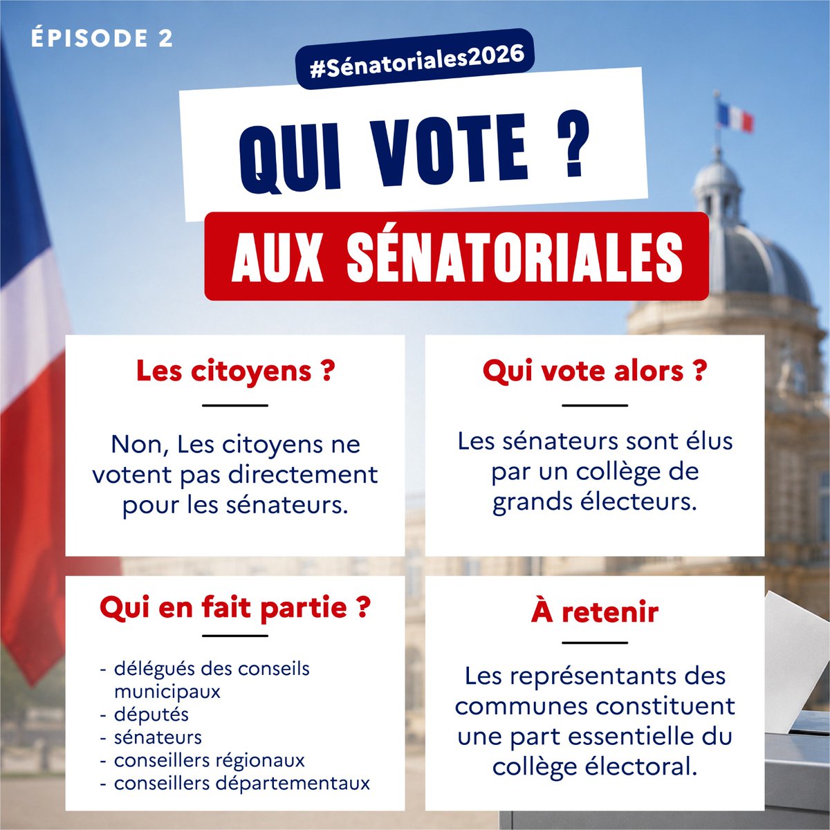 Image de Préfète de la Nouvelle-Aquitaine et de la Gironde : #Sénatoriales2026 🗳️| Le saviez-vous ?
Les citoyens ne votent pas directement pour élire les sé