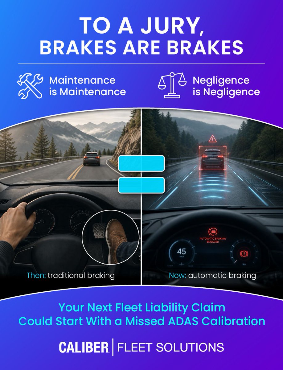 CaliberAutoBody's tweet photo. ADAS calibration is becoming the next major liability frontier for fleet managers. Read why missed calibrations after repairs may create safety, documentation and legal exposure—and what proactive fleets can do about it. 

https://t.co/dTcjXWDRBm https://t.co/GUIyBvhsrJ
