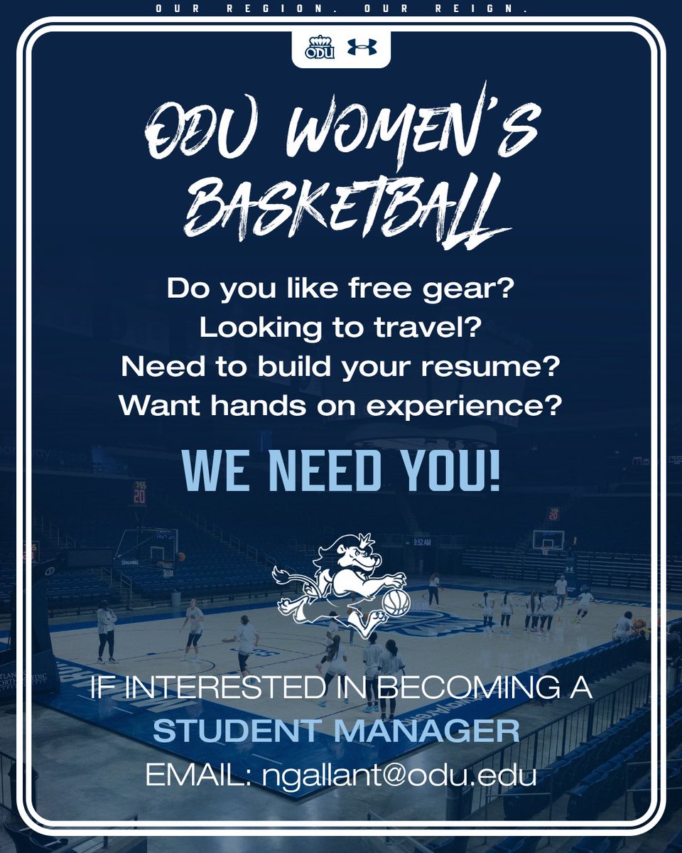 ODU_WBB's tweet photo. Are you the next WBB manager??👀

Email ngallant@odu.edu if interested!

#ODUSports | #ReignOn | #Monarchs https://t.co/jnjNq3LoF2
