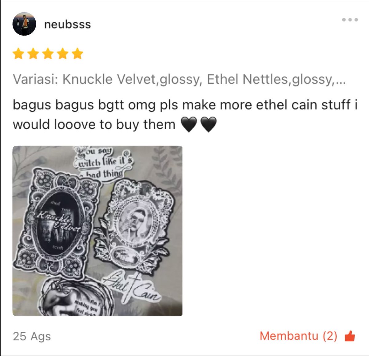 shezslay's tweet photo. the stickers and the reviews 🥹🤍 #ethelcain https://t.co/vba8KFFAU3