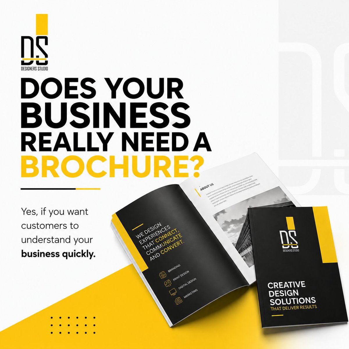 designersstudi4's tweet photo. Does your business need a brochure?
If you want customers to understand your services faster, trust your business and remember your brand, yes.
Print it. Share it on WhatsApp. Email it. Add it to your website.
One design. Multiple uses.
#BrochureDesign #Branding #DesignersStudio https://t.co/YQH3tQeFRs