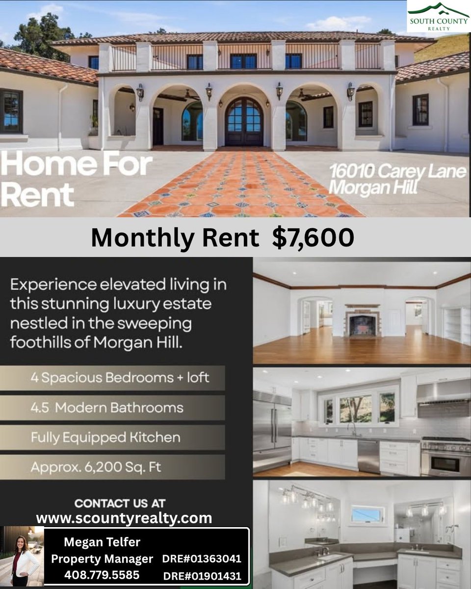RealtyCounty's tweet photo. 🏡✨ Now Available for Lease — Luxury Foothills Estate in Morgan Hill ✨🏡

📍 16010 Carey Lane
Morgan Hill, CA 95037

💰 $7,600/monthly Rent
🛏️ 4 Bed + Loft
🛁 4.5 Bath
📐 Approx. 6,200 Sq Ft https://t.co/rivR3eCZ0A