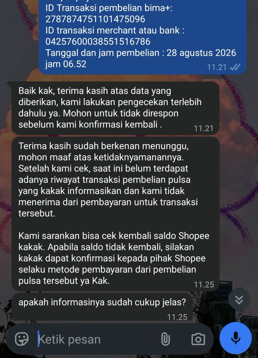 twitysof's tweet photo. Tri gua beli pulsa dari hari jumat. 
@3CareIndonesia pulsanya ga masuk saldonya kepotong!!  Sampe sekarang belom balik tuh saldo kata lu hrs tanya ke shopee @ShopeeID  gua udah tanya ke cs nya dan ini udah 3 hari kerja masih aja belom ada saldo balik. Bingung ya anjir https://t.co/qOkkDYtUWp