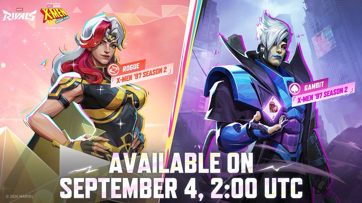 RivalsInfo's tweet photo. ‼️CONFIRMED: X-MEN '97 ROGUE AND GAMBIT SKINS https://t.co/sKcN6DexvQ