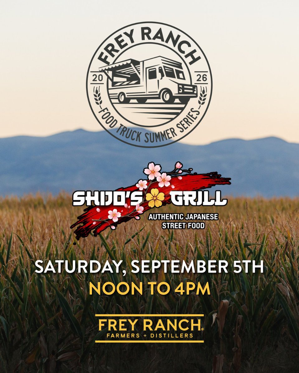 freyranch's tweet photo. Spend Labor Day Weekend with us! 🚜

We’re serving up complimentary tours + tastings, while Shijo’s Grill will be on-site slinging food to pair with your farm-grown bourbon.

🗓️ Sept. 5 | 12:00 PM – 4:00 PM
See you there! Cheers! Ashley 🥃 https://t.co/kVVHCNefXw