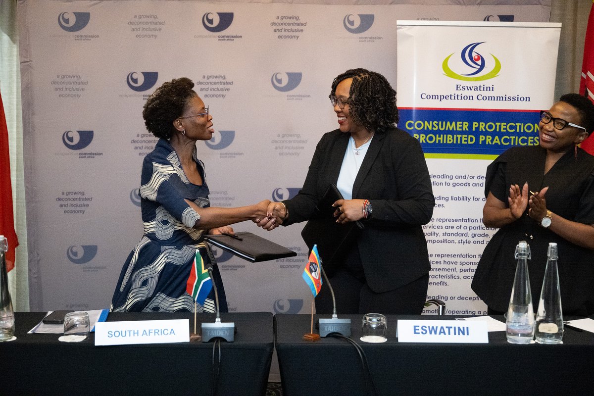 EswatiniCompCo's tweet photo. The Eswatini Competition Commission (ESCC) and the Competition Commission South Africa (CCSA) have signed a Memorandum of Understanding (MOU) to strengthen cooperation in competition law enforcement, advocacy and policy between the two jurisdictions. https://t.co/WxpoHDnyNn