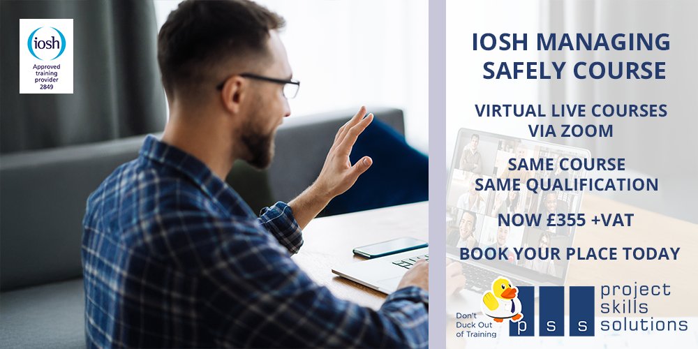 PSS_Training's tweet photo. Could stronger health &amp; safety knowledge benefit your organisation? Join the IOSH Managing Safely virtual course! 
💻 Live Online via Zoom 📅 7–9 Sept or 21–23 Sept 💷 £355 + VAT 👥 For managers &amp; supervisors. 
Book now 👉 https://t.co/iF5VchwC93  #IOSHManagingSafely #Virtual https://t.co/GtxRLRo2cf