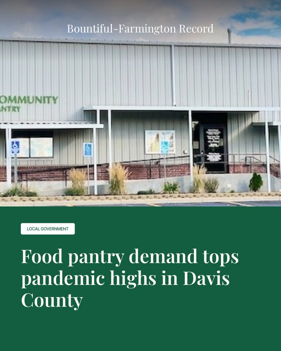 WasatchRegional's tweet photo. Food pantry demand in Davis County now exceeds what providers saw during the worst of the COVID-19 pandemic, according to Utahns Against Hunger.

Read more: https://t.co/rLtdEK6Odu 

#BountifulUtah #DavisCountyUtah https://t.co/e2IEcJWjIV