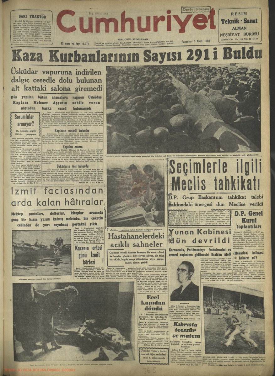 BBY_Acik_Erisim's tweet photo. 1 Mart 1958 Üsküdar Vapuru Faciası

Türk denizcilik tarihinin en acı sayfalarından biri İzmit Körfezi’nde yazıldı. Ani fırtınada batan vapurun ardından tutulan resmi raporlar, kazanın seyrini değiştiren ihmaller ve TBMM zabıtlarına yansıyan acı tanıklıklar…

TBMM Tutanakları:
https://t.co/wuXA4yGP2I

https://t.co/osjSF8UJeA