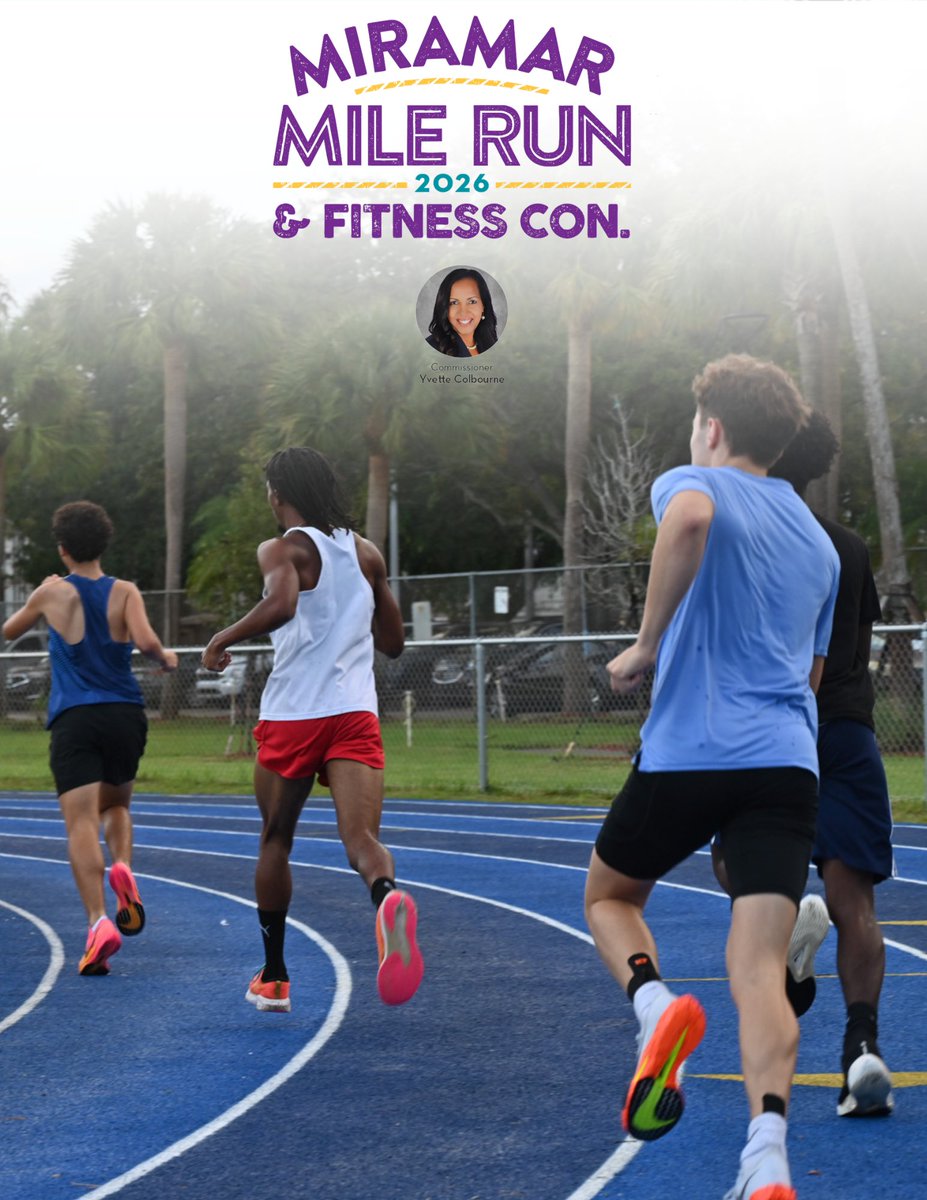 CityofMiramar's tweet photo. Join us for a fun and active day at the Miramar Mile Run & Fitness Con hosted by Commissioner Yvette Colbourne

This event features cash prizes, health & fitness zones, and exciting activities for the whole family. Warm up, run, and celebrate with us!

Saturday, November 7
6:30AM: Warm Up
7:00AM: Start Line: Miramar Blvd & Civic Center Place
8:00AM: Finish Line: Ansin Sports Complex | 10801 Miramar Blvd Miramar, FL 33025

Register: https://t.co/cGLLVYbehv