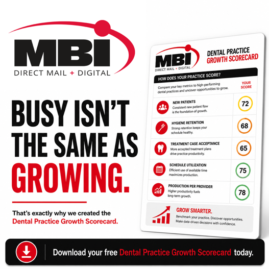 mbidirectmail's tweet photo. A full schedule doesn’t always mean a growing dental practice.

Inconsistent new patients and unscheduled treatment can tell a different story.

See what your numbers really say with our FREE Dental Practice Growth Scorecard: https://t.co/RTfrjJtvXt. https://t.co/aEVSYi9RGu