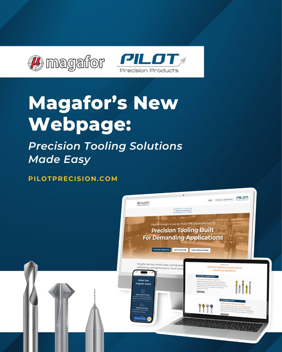 Pilot_Precision's tweet photo. Our new Magafor webpage is live!

This new page makes it easier to explore Magafor’s capabilities, learn more about its tooling solutions, and identify options for your specific application.

See the webpage now: https://t.co/hw11h9YpKH

#NewWebsite #SpecialtyMachining https://t.co/qBFSntBYWo