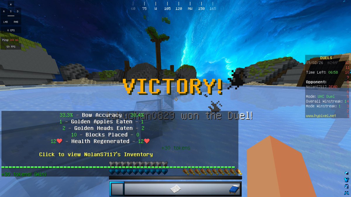 abokado_game's tweet photo. #マイクラPVP #minecraftPVP #hypixel
本日の戦績
パルクール:0/2
UHCデュエル:5/10
ベッドウォーズ:0/5
ベッドウォーズでかなり良いところまでいった試合があったのですが惜しくも。デュエルでできていた動きがベッドウォーズではできていないので、ベッドウォーズでの対面を増やしたいですね。 https://t.co/HomOPV5gvG