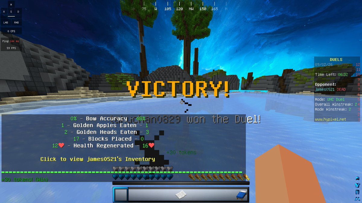 abokado_game's tweet photo. #マイクラPVP #minecraftPVP #hypixel
本日の戦績
パルクール:0/2
UHCデュエル:5/10
ベッドウォーズ:0/5
ベッドウォーズでかなり良いところまでいった試合があったのですが惜しくも。デュエルでできていた動きがベッドウォーズではできていないので、ベッドウォーズでの対面を増やしたいですね。 https://t.co/HomOPV5gvG