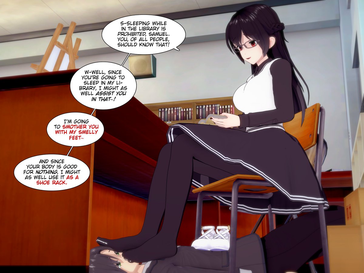 sammyssister4's tweet photo. Sam's trapped under the feet of the school's librarian, a shy dom! I wanted a shot at a dom that's a little shy and stuttery but still has that dom mindset! Hope you enjoy https://t.co/tSXM1zbvAN