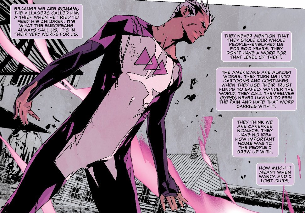 XVELOClTY's tweet photo. https://t.co/hfuSZ3emJr   reminder   that   pietro  &amp;  wanda  maximoff  are   romani ,    and  it  is  a  big   part  of   their   identity   &amp;   characterization .     erasing  their  heritage   makes  you  part  of   the   problem .

looking  at  you ,     mcu   &amp;   fox  . https://t.co/y5KPtxV9Hc