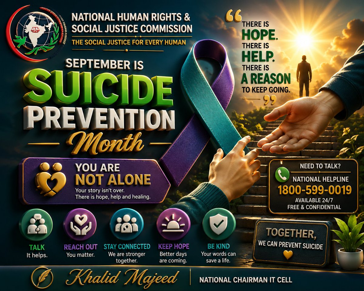 scorpiokhalid's tweet photo. SEPTEMBER IS HERE 💜
Suicide Prevention Awareness Month A Month to Raise Awareness, Spread Hope, &amp; Remind Someone That They Are Not Alone. 
Let’s Talk. 
Let’s Listen. 
Let’s Support.
#SuicidePreventionAwareness 
#NHRSJC . 
#SuicidePreventionAwareness 
#NHRSJC https://t.co/PR8t6pLt7S