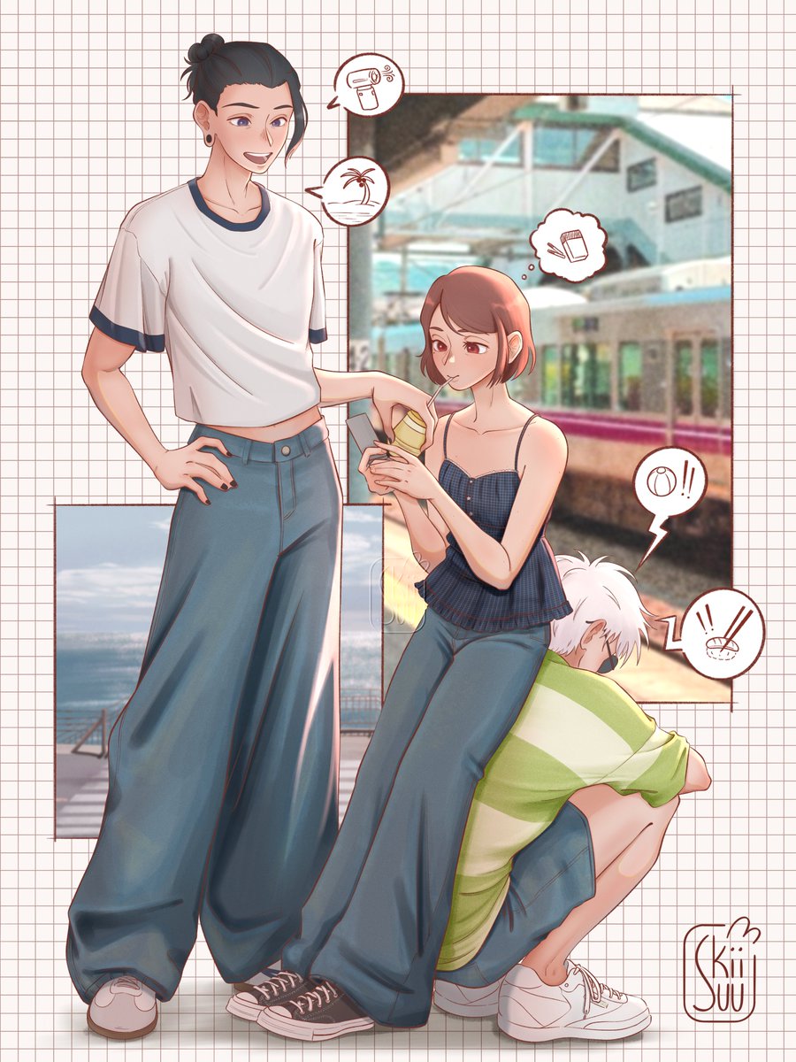 skiisuu's tweet photo. sashisu summer break 🏝️🚃🛤️

 #呪術廻戦 #jjk 
#jujutsukaisen https://t.co/wlOksBKnCO