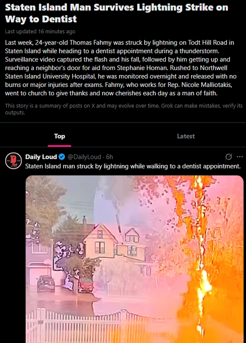 Pr1ntrrr's tweet photo. HELLO HOW HAS THIS NOT RAN???? This man named "Thomas" is going giga viral after being stuck by the most insane lighting strike ever and actually walked away alive after it.... https://t.co/7HfeaMs5di

Multiple posts with over millions of views... Theres no way this doesn't send hard today...
