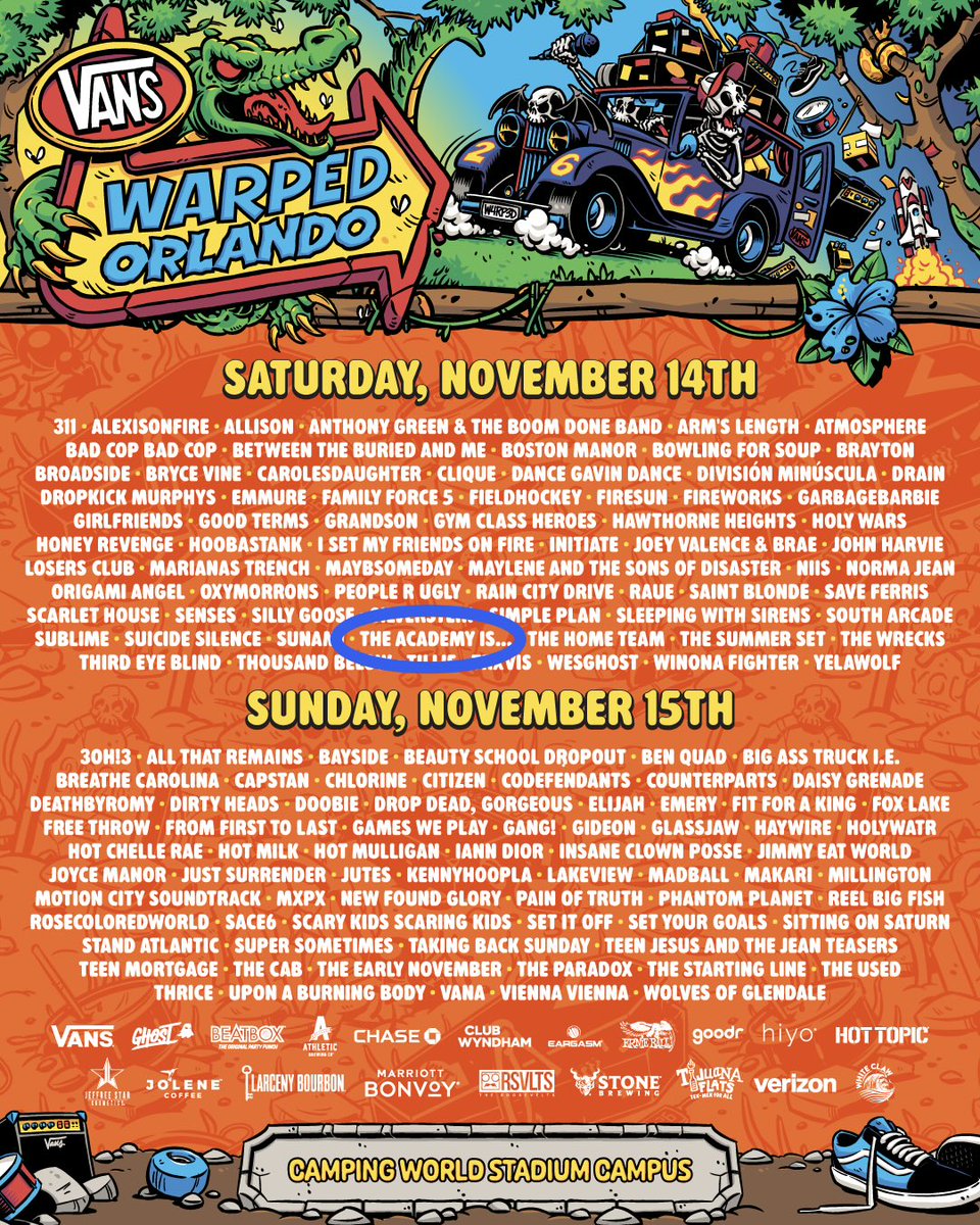 TheAcademyIs's tweet photo. Warped Tour Orlando!!!

See you on Saturday November 14th.

DC &amp; Long Beach were absolutely incredible and sources are saying that Orlando is going to absolutely blow them out of the water.

See you there!!

♥️TAI https://t.co/Tfm6MxTjfd